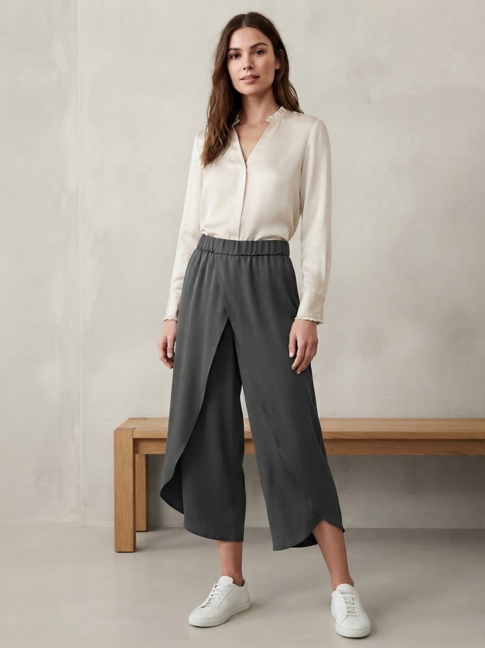 Women's Dark Gray Overlap Culotte Pants